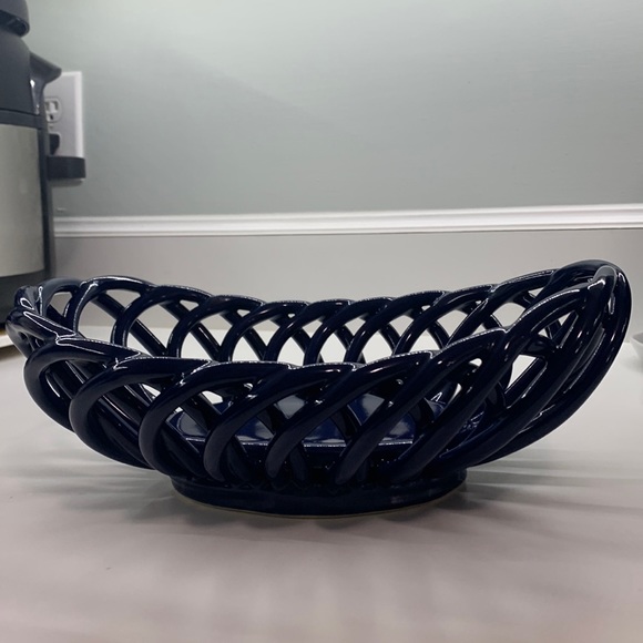 Other - Dark Blue Stoneware Ceramic Bread Basket